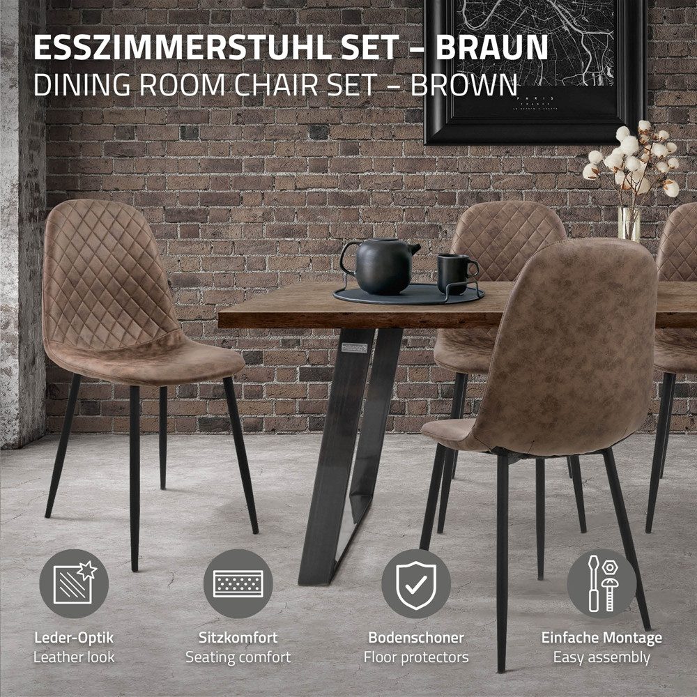 ML-DESIGN Polsterstuhl Esszimmerstuhl mit Rückenlehne, Wohnzimmerstuhl mit Metallbeinen (4 St), Küchenstuhl ergonomisch Braun moderne Design mit Kunstlederbezug – Bild 3 von 5