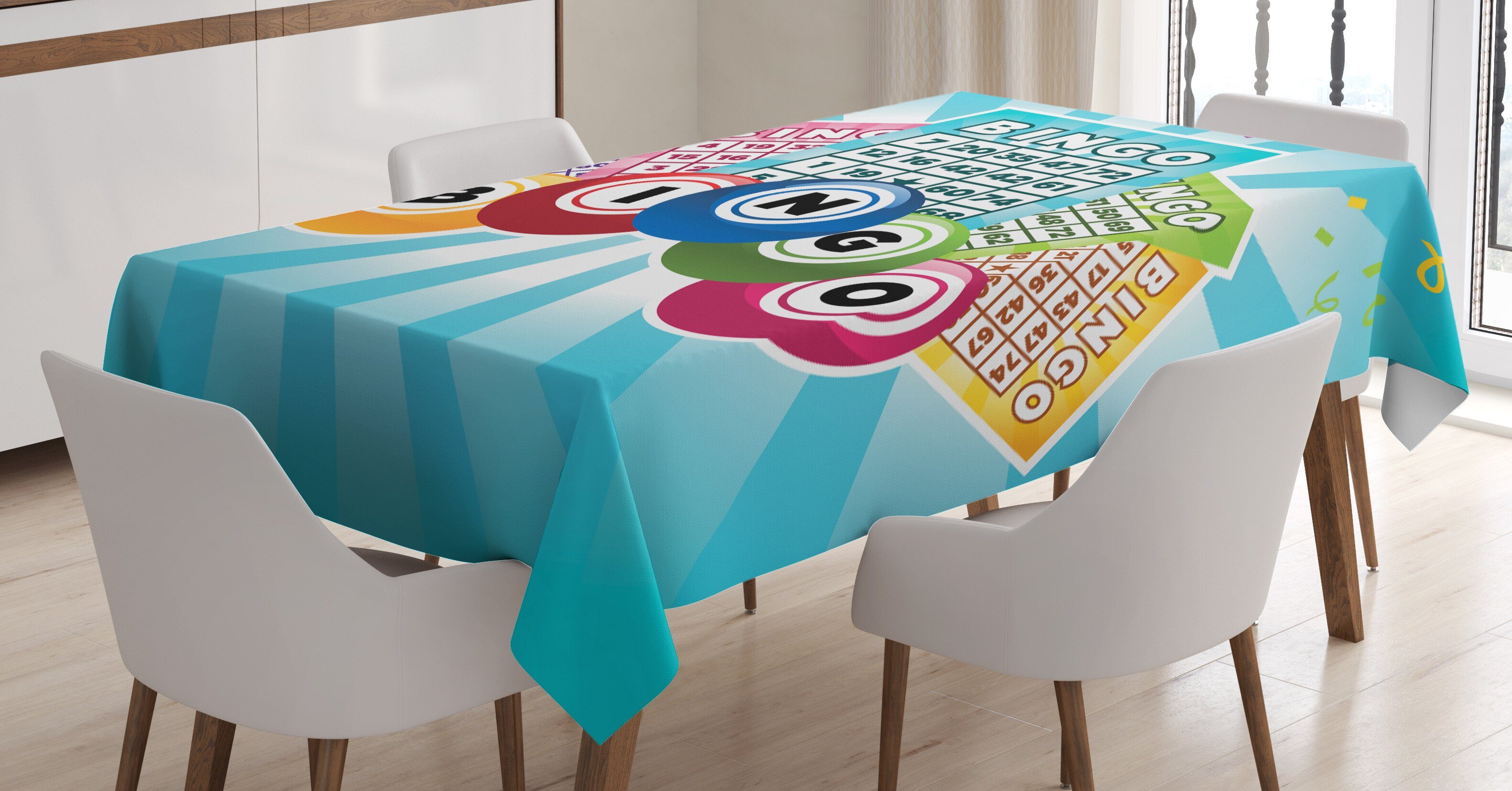 Abakuhaus Tischdecke Farbfest Waschbar Für den Außen Bereich geeignet Klare Farben, Bingo Bunte Karten Ball