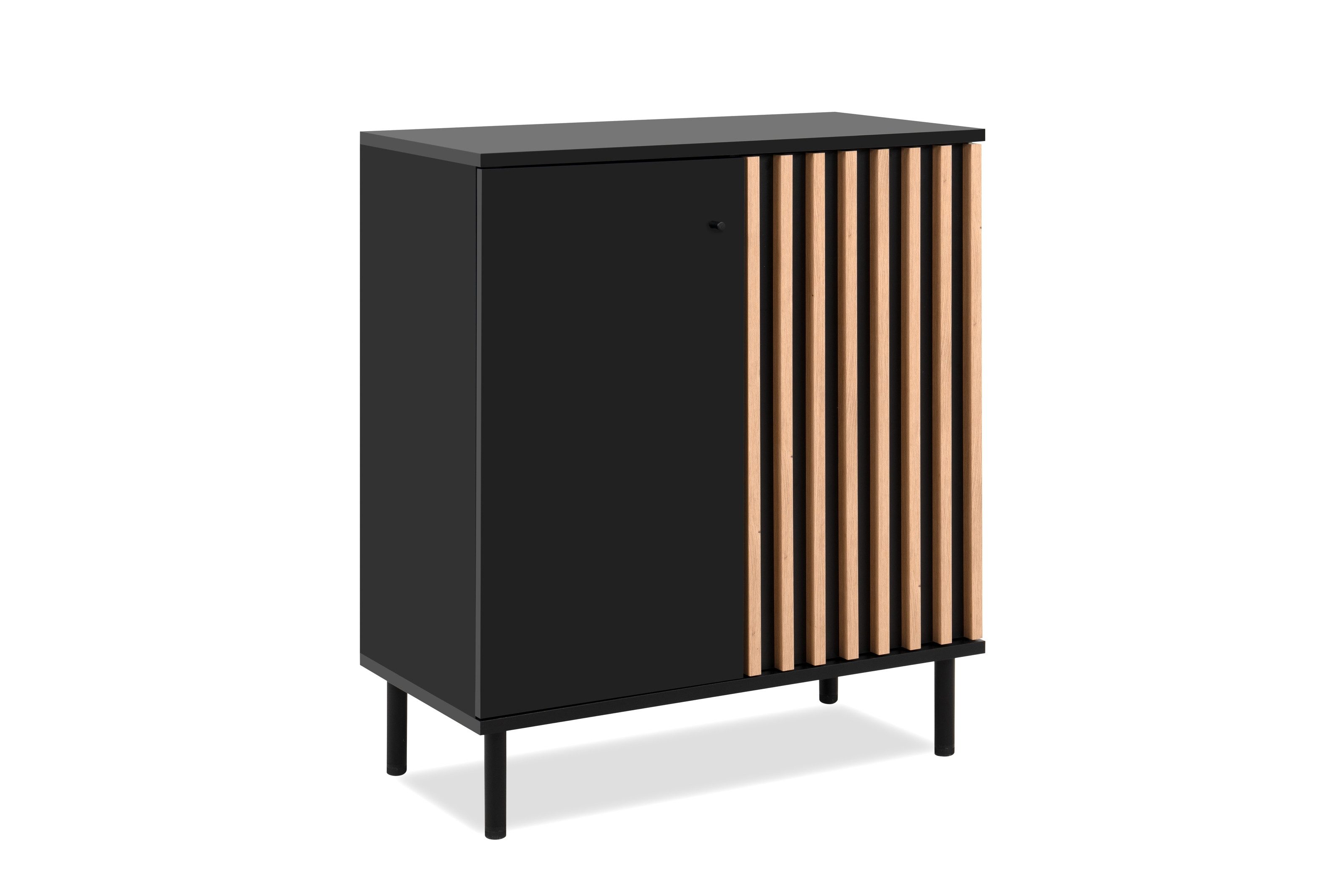 Finori Kommode 2 Türen, Lamellen-Optik, Artisan Eiche Dekor - 80x90x40cm (BxHxT)