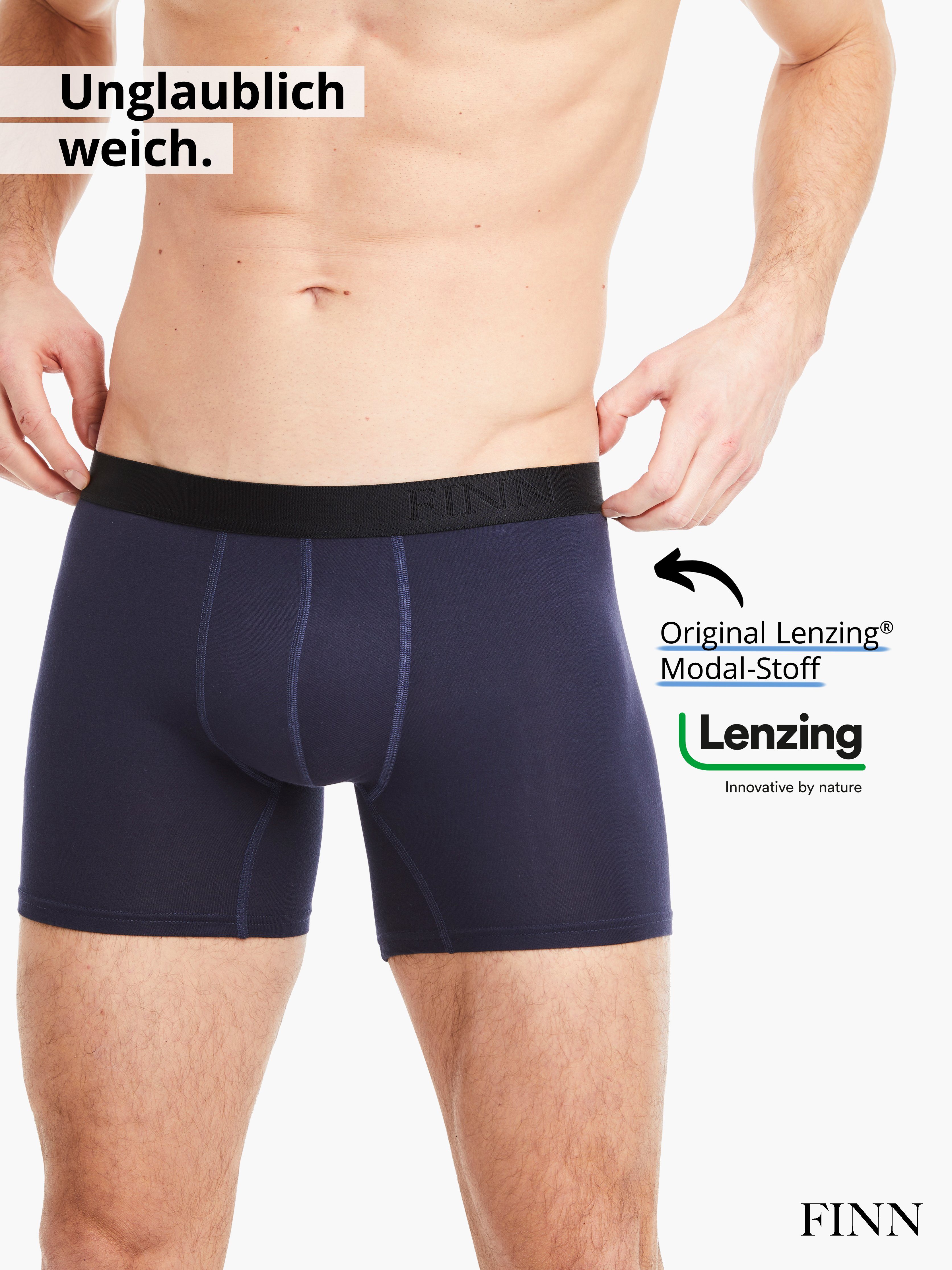 Boxershorts Bund mit 3er Boxershorts weicher extra Prägung FINN Blau Design Micro-Modal Herren Stoff, Pack feiner