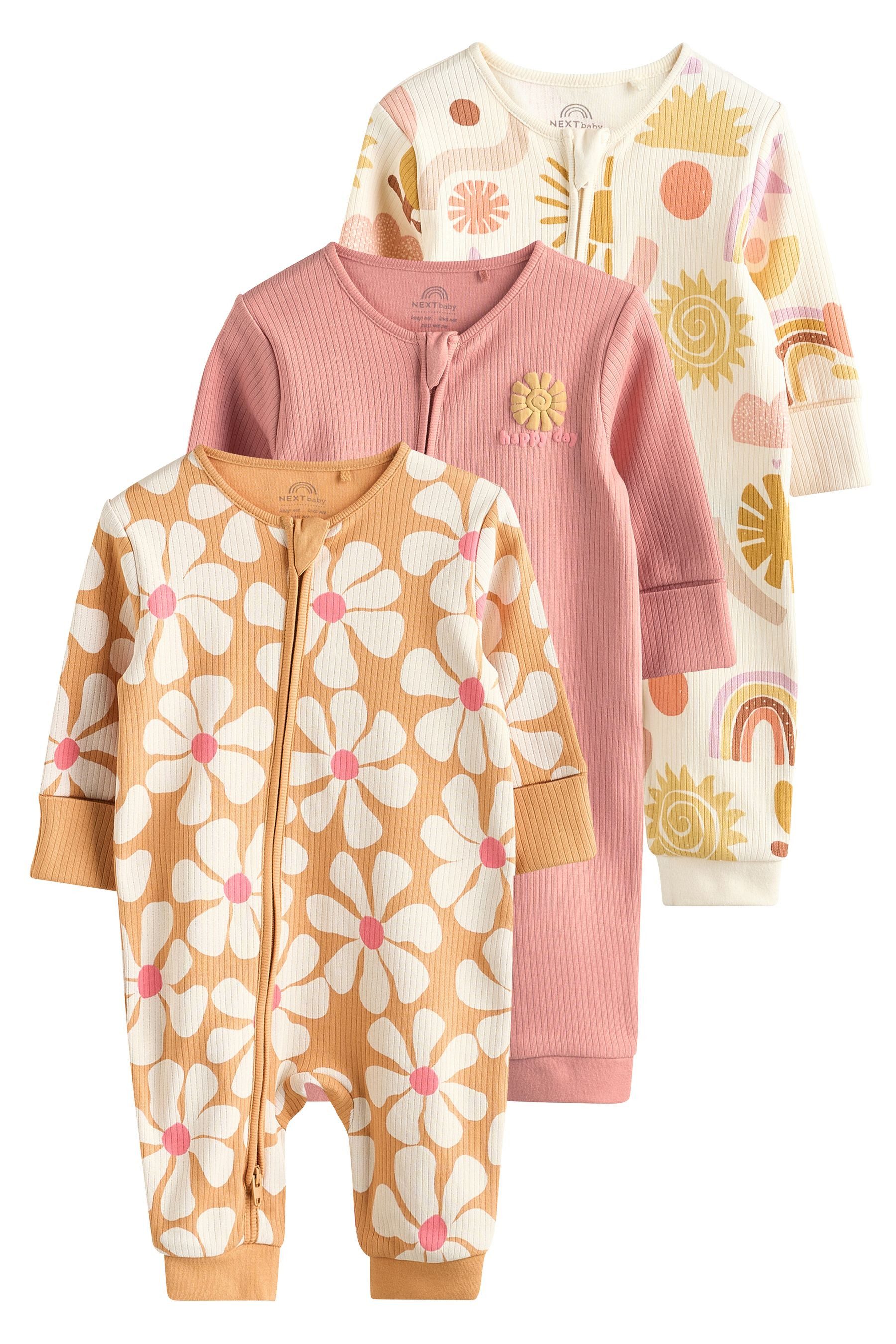 Next Schlafoverall Fußlose Baby-Schlafanzüge mit RV, 3er-Pack (3-tlg)