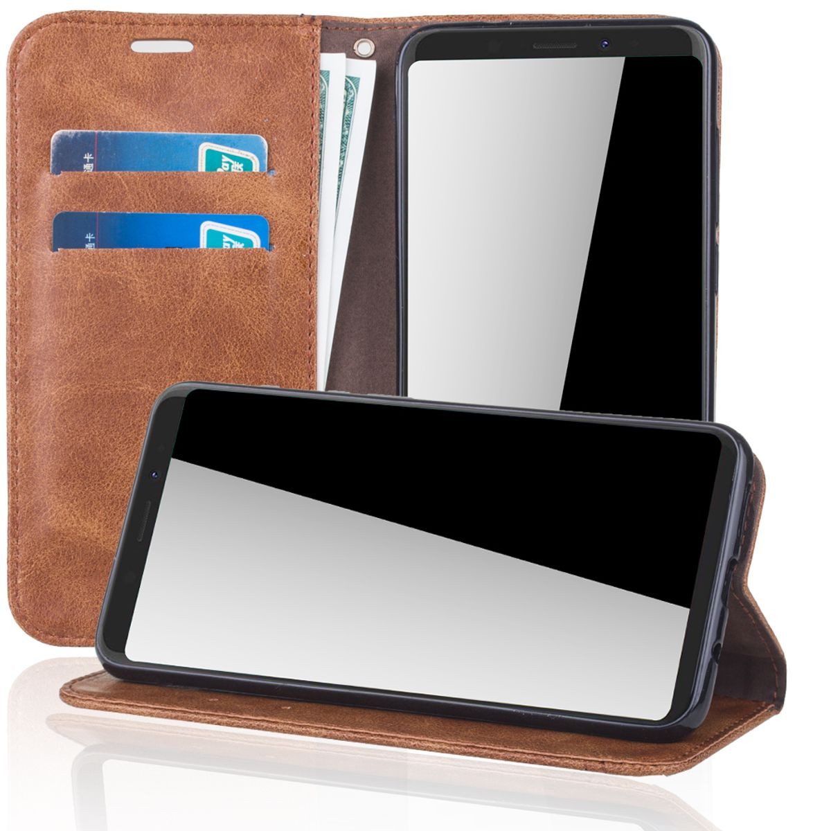 König Design Handyhülle Wiko View XL, Wiko View XL Handyhülle Bookcover Braun