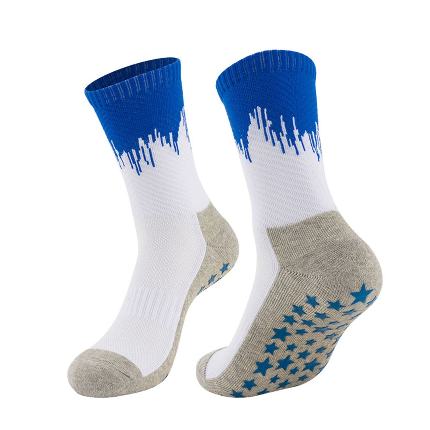MAGICSHE Kniestrümpfe Fußballsocken für Erwachsene mit Gewindebündchen Verdickter Handtuchboden für sportlichen Schutz der Füße Weiß Blau