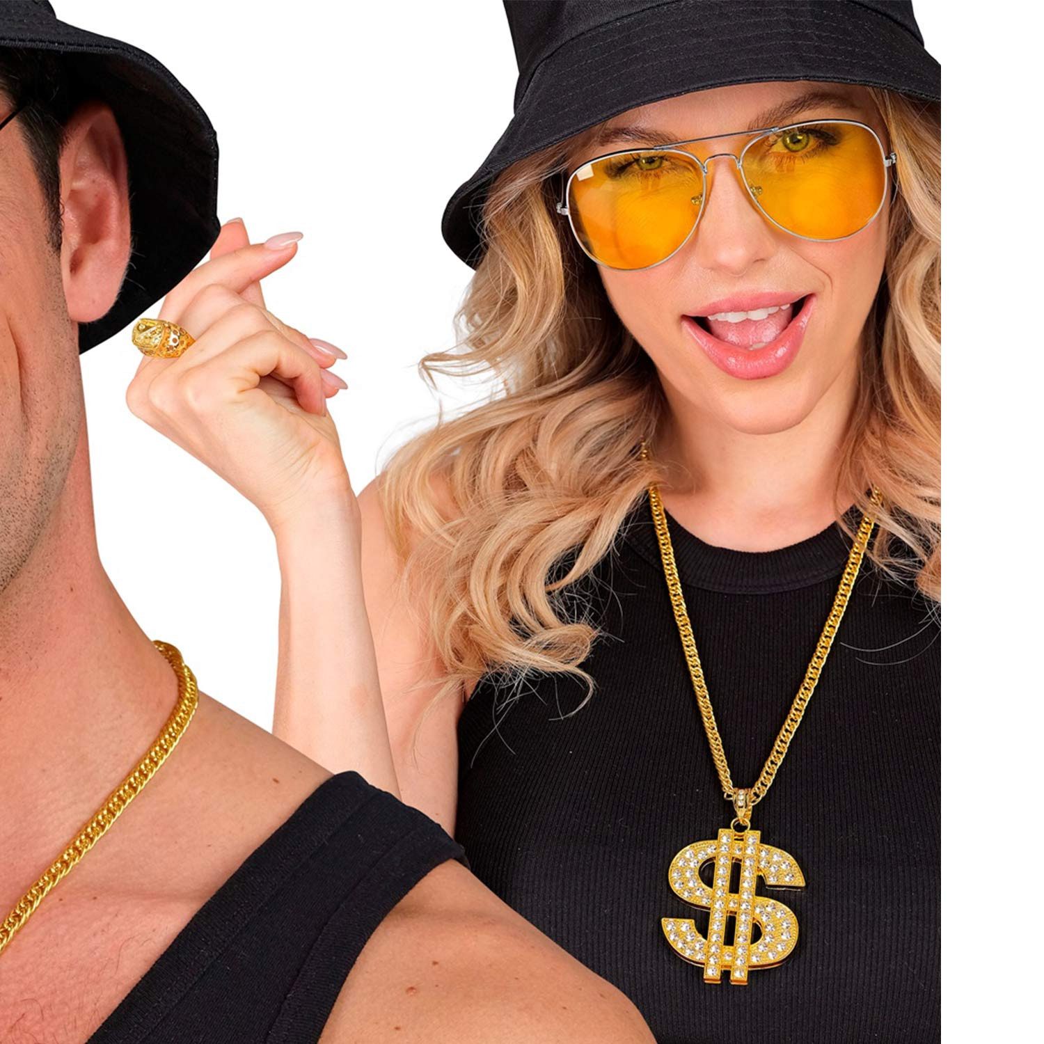 Widmann S.r.l. Kostüm Strass Dollar Halskette 65 cm, Gold günstig online kaufen