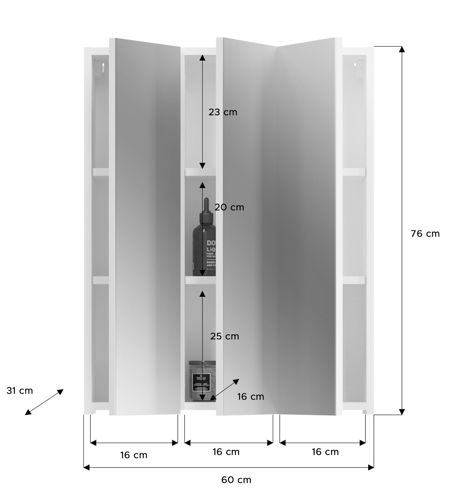 Michigan in Badezimmerspiegelschrank x xonox.home Soft-Close-Funktion cm) weiß / (Badschrank 60 76 3-türig 3D,