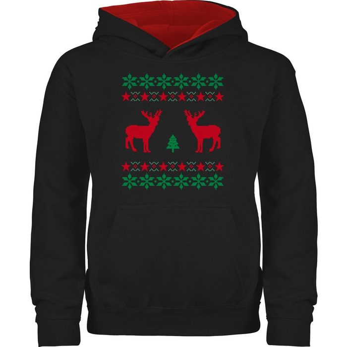 Shirtracer Hoodie Norweger Pixel Rentier Weihnachten - Weihnachten Kleidung Kinder - Kinder Hoodie Kontrast weinachtspulovver - pullis weinachten - weinachtspullie - hoody x-mas