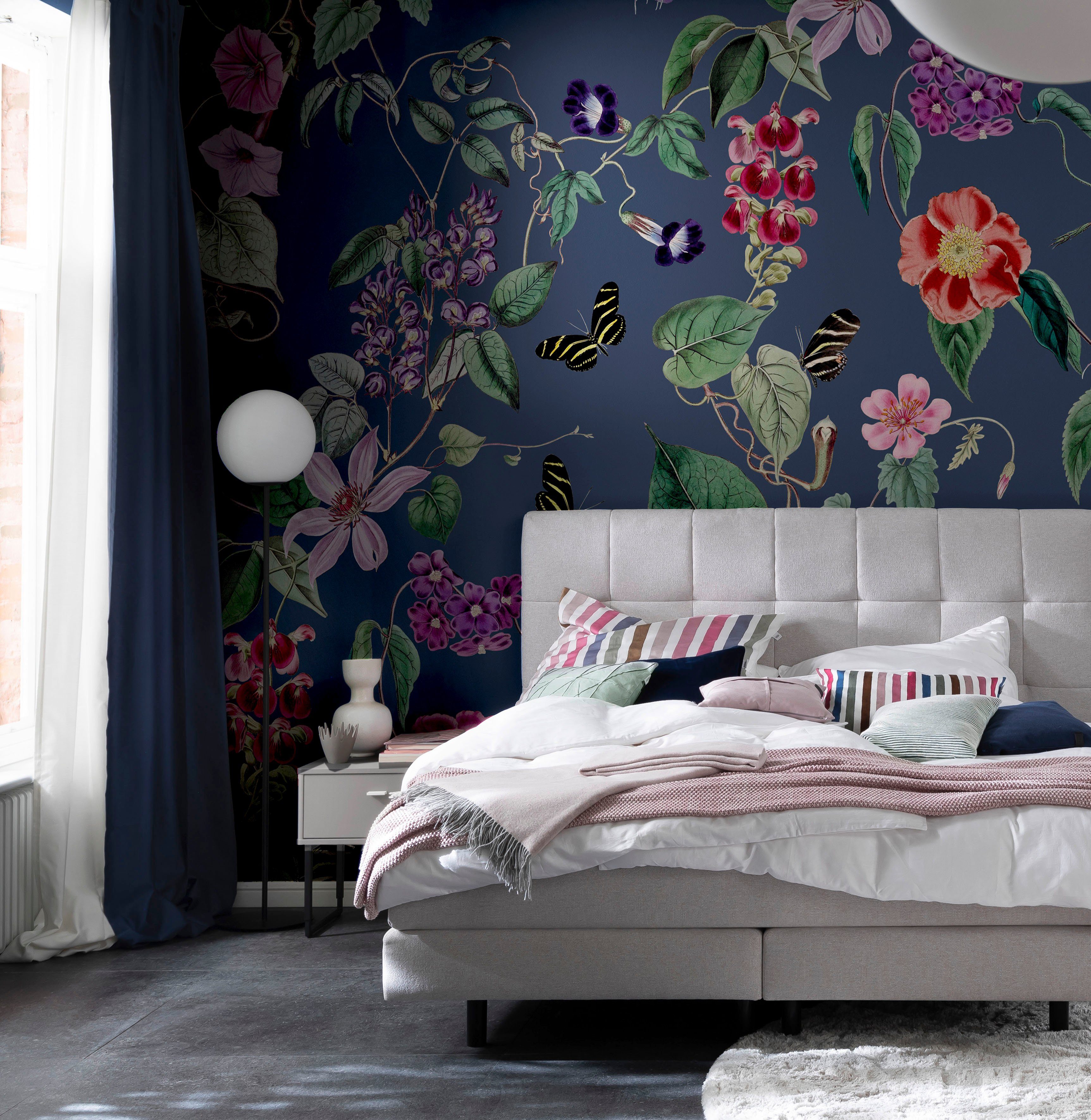 WOHNEN-Kollektion moderne Blossom, Schlafzimmer blau Wohnzimmer Küche SCHÖNER glatt, für matt, Fototapete Vliestapete Blumen