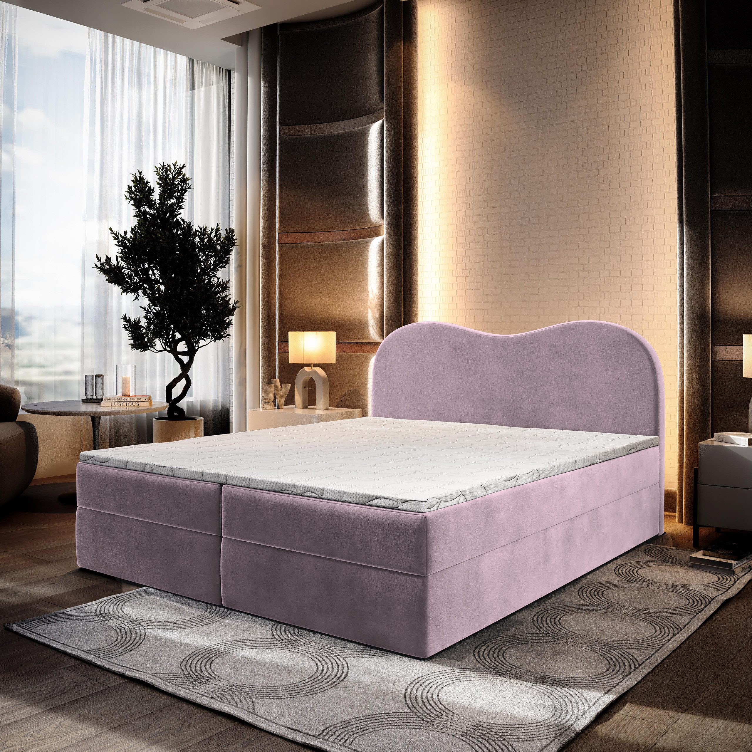 Masseno Boxbett FLUVIA 140x200 cm mit Bonell Matratze und Topper, Doppelbett, Polsterbett mit Kopfteil, Boxspringbett