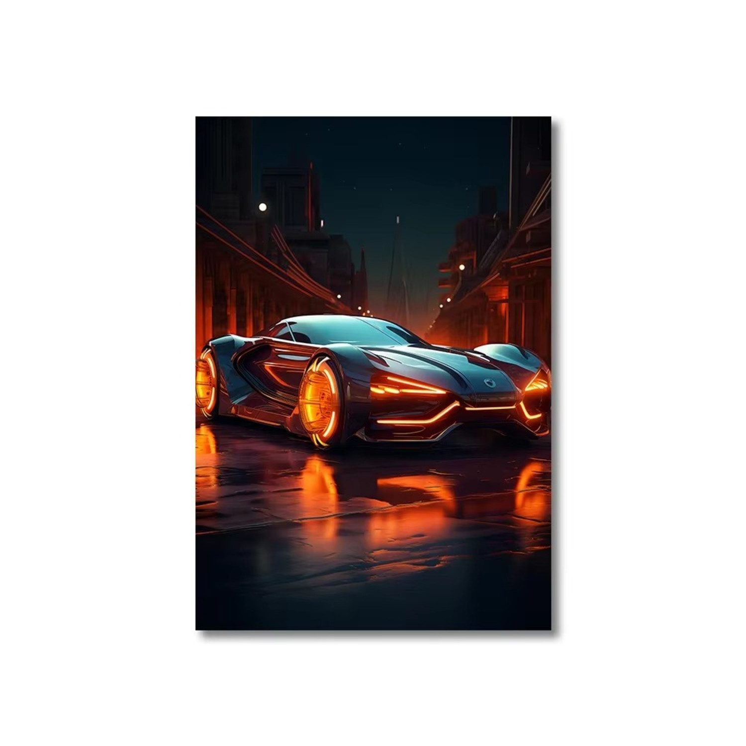 TPFLiving Kunstdruck OHNE RAHMEN, 80er 90er Jahre Bunte Neon Cyberpunk Wandkunst Poster (Leinwandbild XXL), Farben: Farben: orange, schwarz, blauGröße: 15x100cm