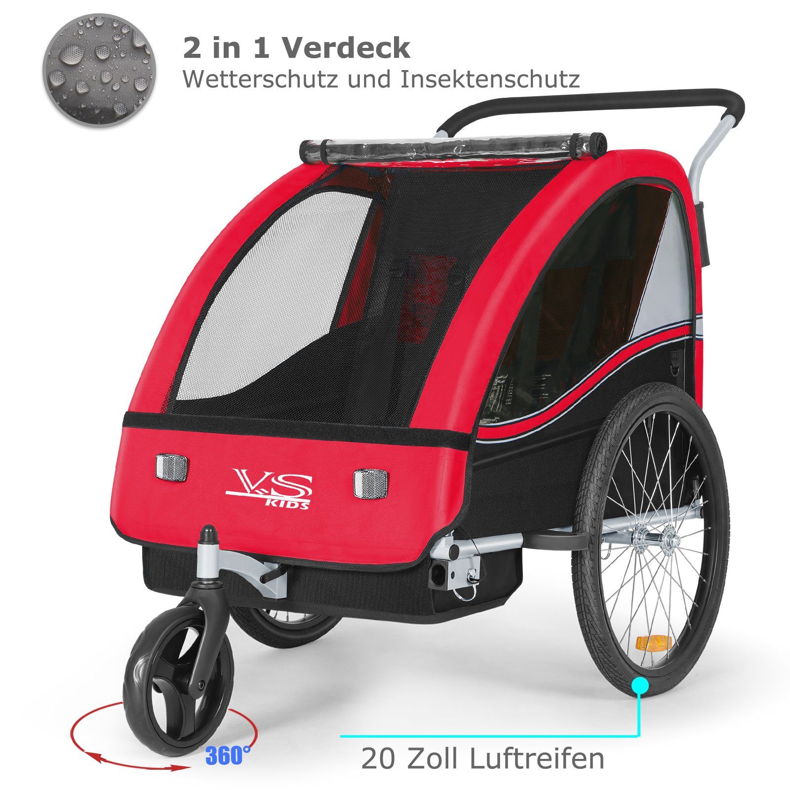 TIGGO Fahrradkinderanhänger TIGGO VS Kinderfahrradanhänger 2 in 1 Kinderanhänger Fahrradanhänger, für 1-2 Kinder geeignet