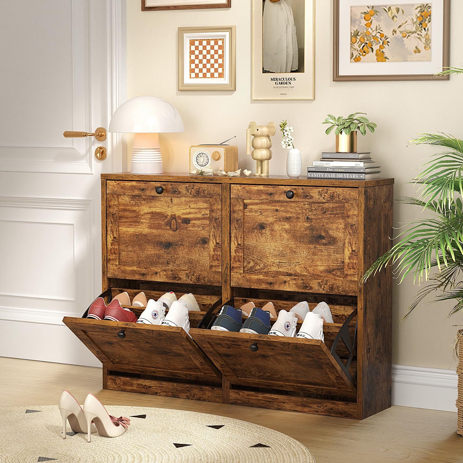 VOWNER Schuhschrank schmaler Schuhregal, Schuhkipper, mit 4 Klappenfächern, günstig online kaufen