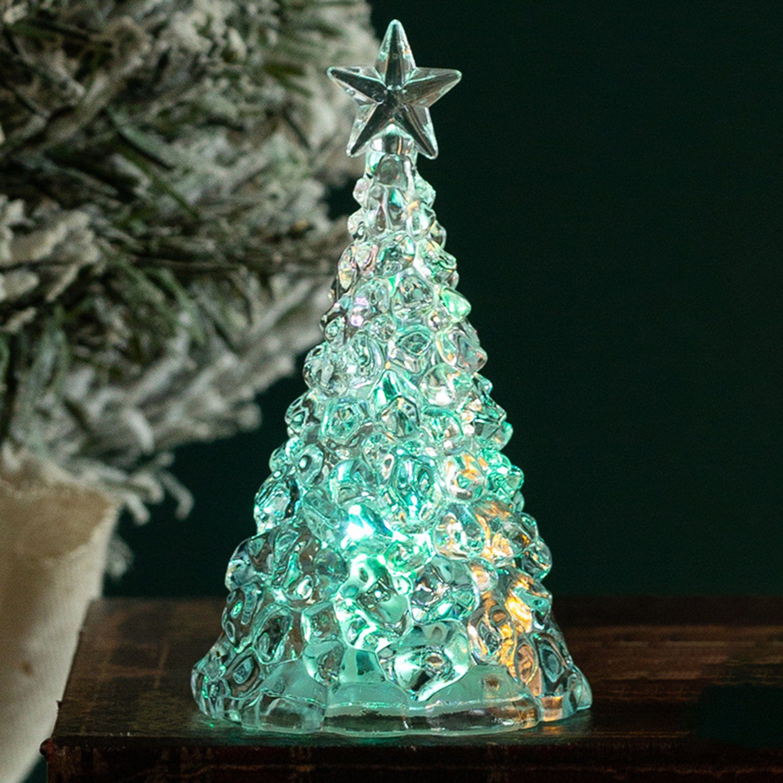 Desktop Grün LED 4 Weihnachtsdekorationen Kristall Geschenk Kerzenlicht, LED Nachtlicht Weihnachtsbaum Stück Heiligabend Nachtlicht Nachtlicht Rutaqian Ornament