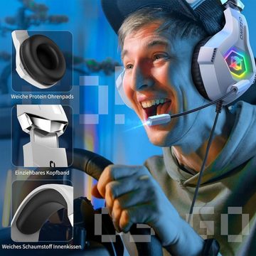 ozeino Gaming-Headset (3D Surround Sound, Mit Kabel, 3D Surround Sound Headset mit Mikrofon Noise Cancelling RGB Lichter)