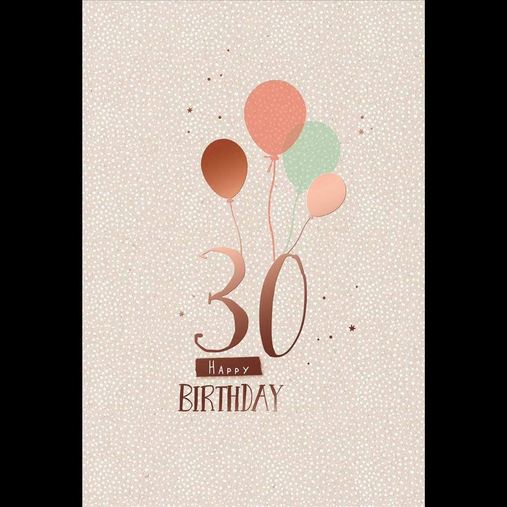 Grußkarten 30. Geburtstag - Karte mit Umschlag - Luftballons - mit rosegoldener