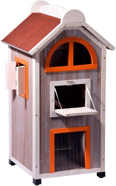 dobar Tierhaus Katzenhaus Fancy Cat, BxLxH: 58x55x109 cm, grauxrotxorange