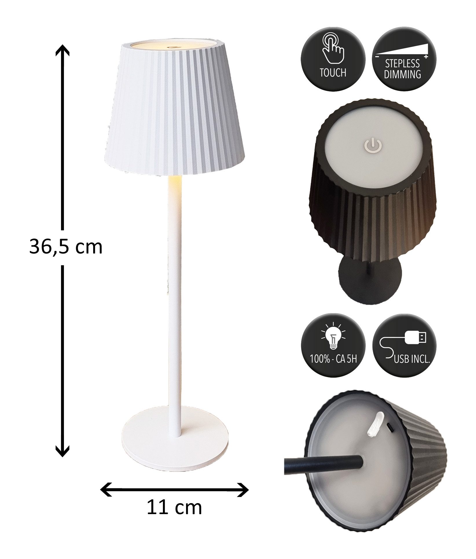 Coen Bakker Deco BV LED Außen-Tischleuchte Touch Tischlampe Dimmbar Akku In-/Outdoor IP44, Touch-Funktion, LED fest verbaut, Kaltweiß, Warmweiß, Tageslichtweiß