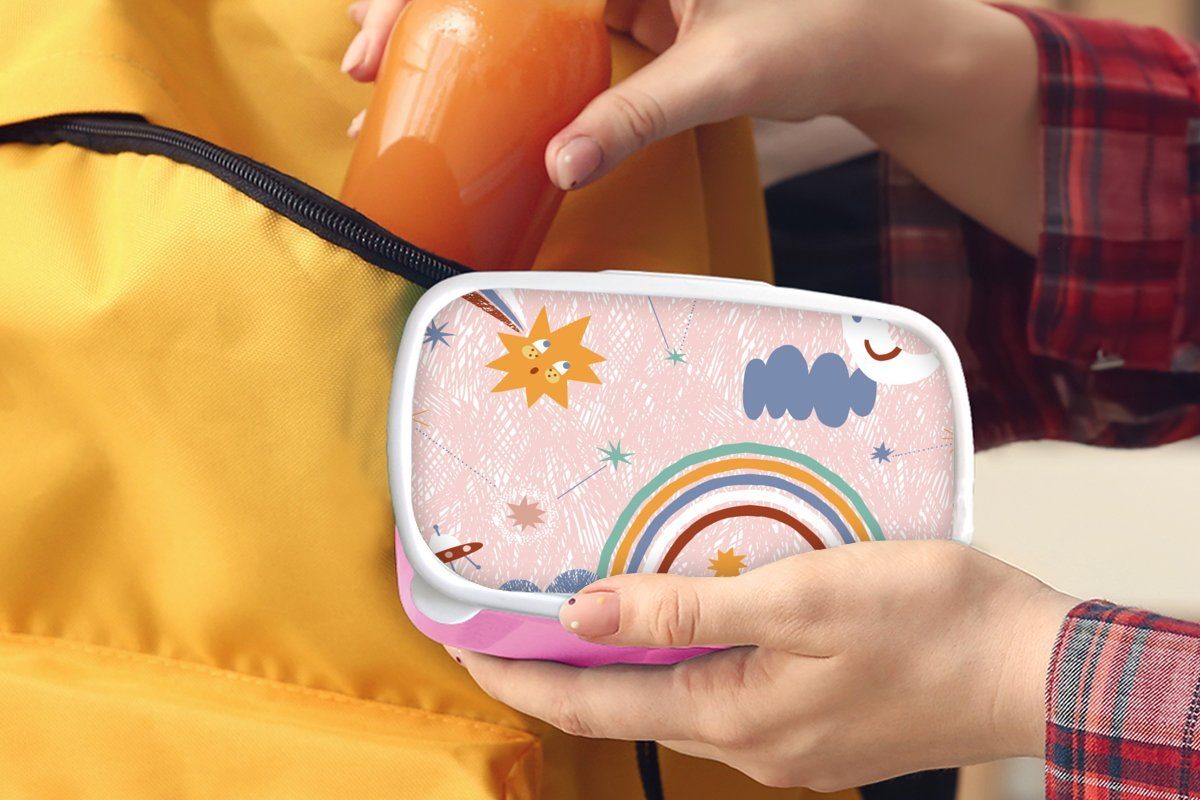 Kinder, - (2-tlg), Raum - Lunchbox Brotdose MuchoWow rosa Mädchen, Erwachsene, Brotbox Kunststoff für Snackbox, Kunststoff, Regenbogen, Kind