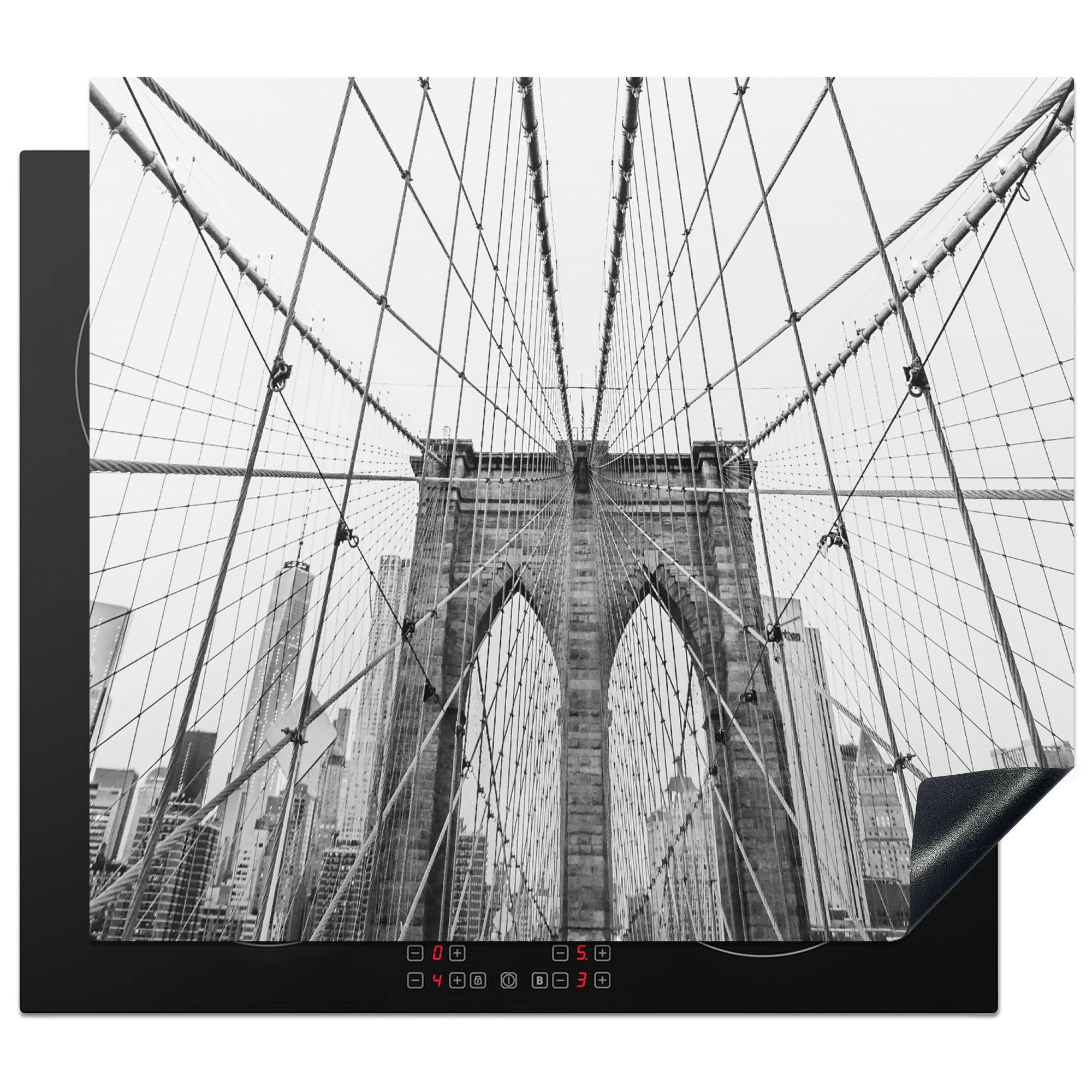 (1 Vinyl, Herdblende-/Abdeckplatte Architektur Gebäude, - Ceranfeldabdeckung nutzbar, Brücke MuchoWow Brooklyn cm, - Mobile tlg), - 60x52 Bridge Arbeitsfläche