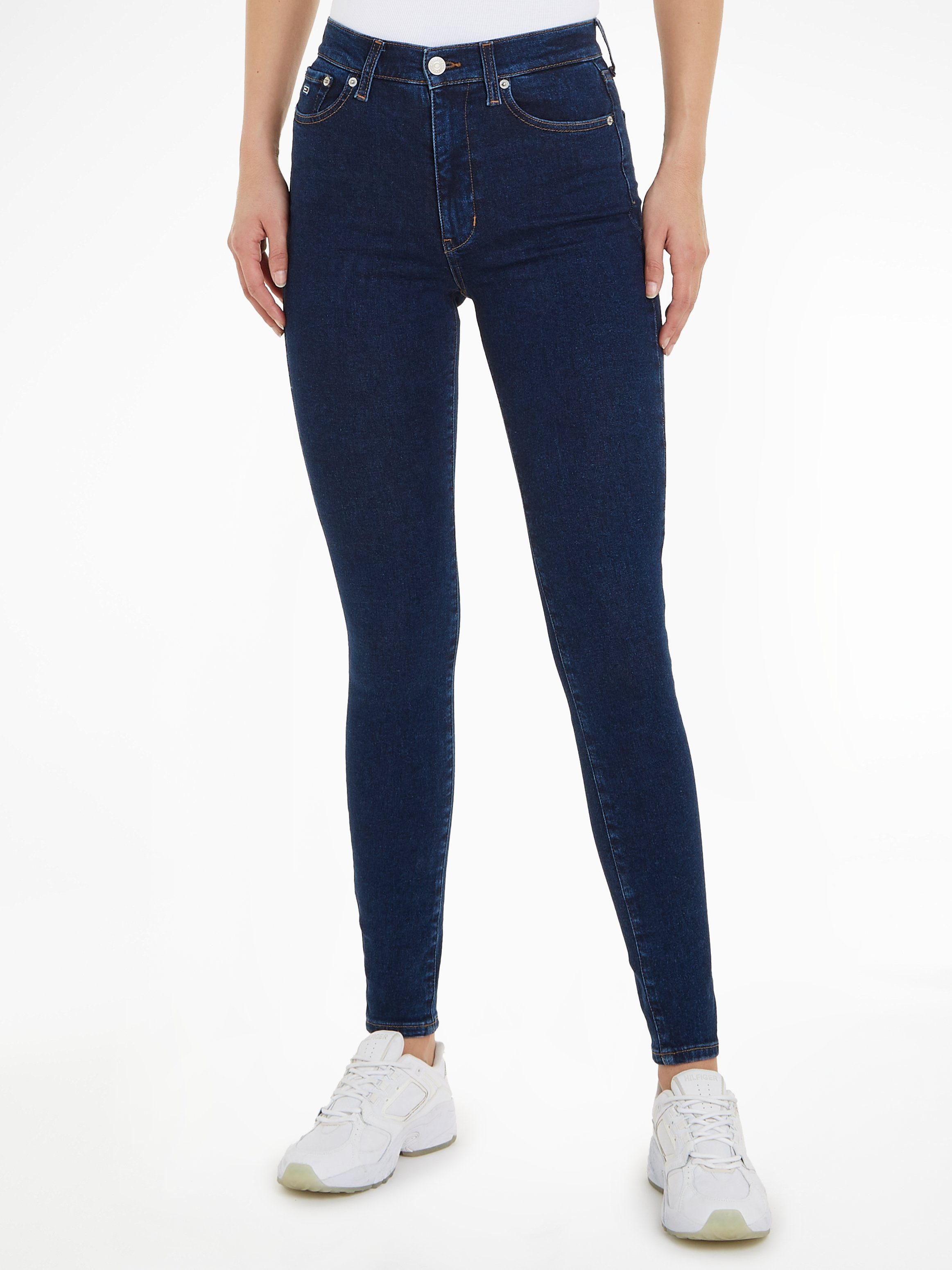 Jeans blue32 Jeans Sylvia Tommy mit dark Bequeme Ledermarkenlabel