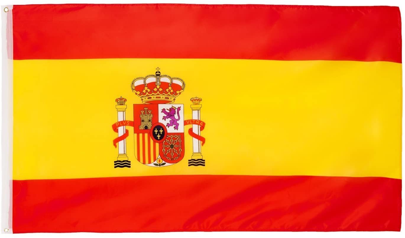 BRUBAKER Fahne Große Hissflagge Spanien 150 cm x 90 cm (1-St), Spanische Nationalfahne für Fahnenmast oder Fan Dekoration - Flagge Rot Gelb mit Wappen | Fanfahnen