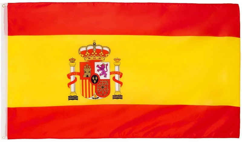 BRUBAKER Fahne Große Hissflagge Spanien 150 cm x 90 cm (1-St), Spanische Nationalfahne für Fahnenmast oder Fan Dekoration - Flagge Rot Gelb mit Wappen