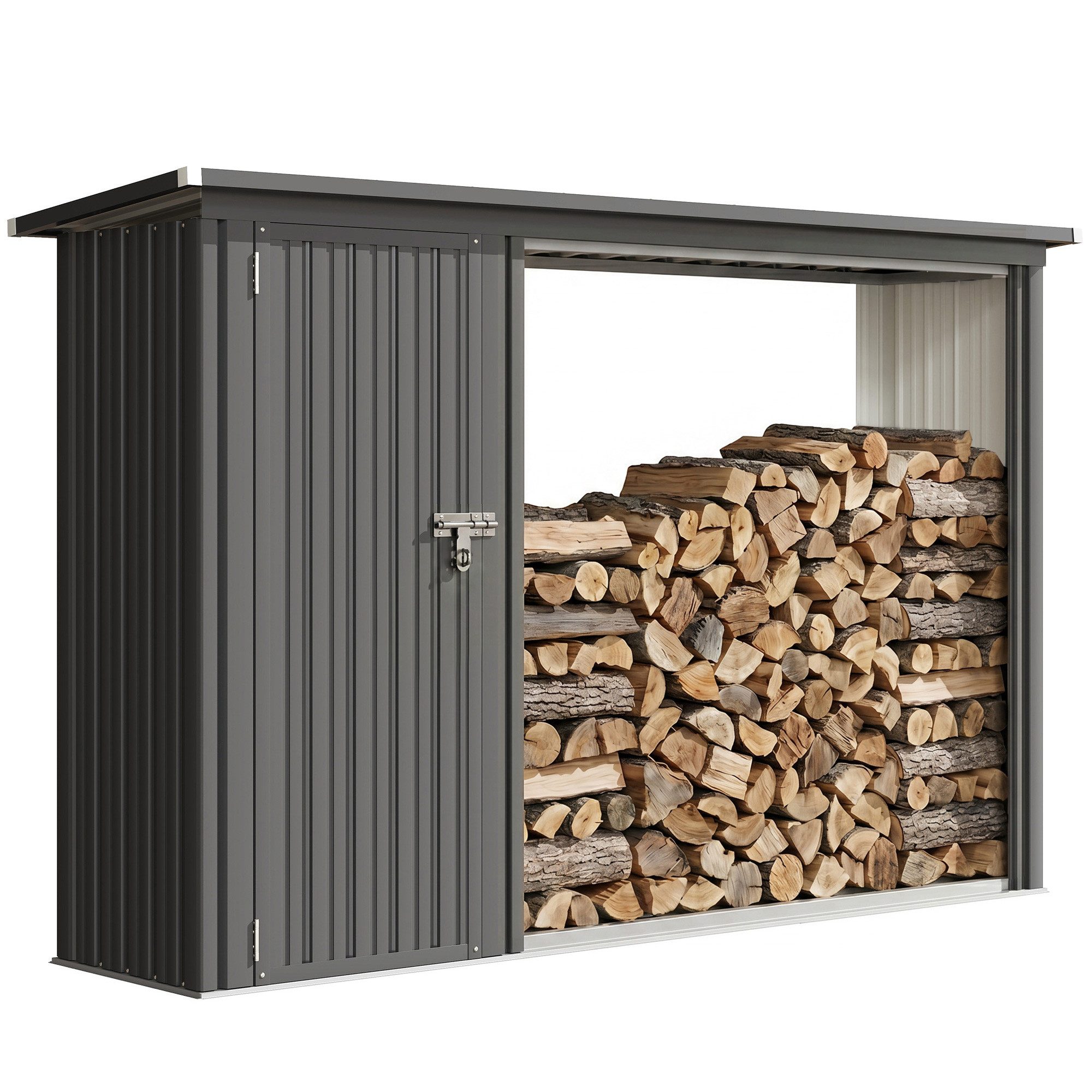 Outsunny Kaminholzregal-Erweiterung 2-in-1 Brennholzregal mit Geräteschrank, BxTxH:67x235x149 cm, (Set, 1-St., 2-in-1 Holzlager), Geräteschrank + Kaminholzregal