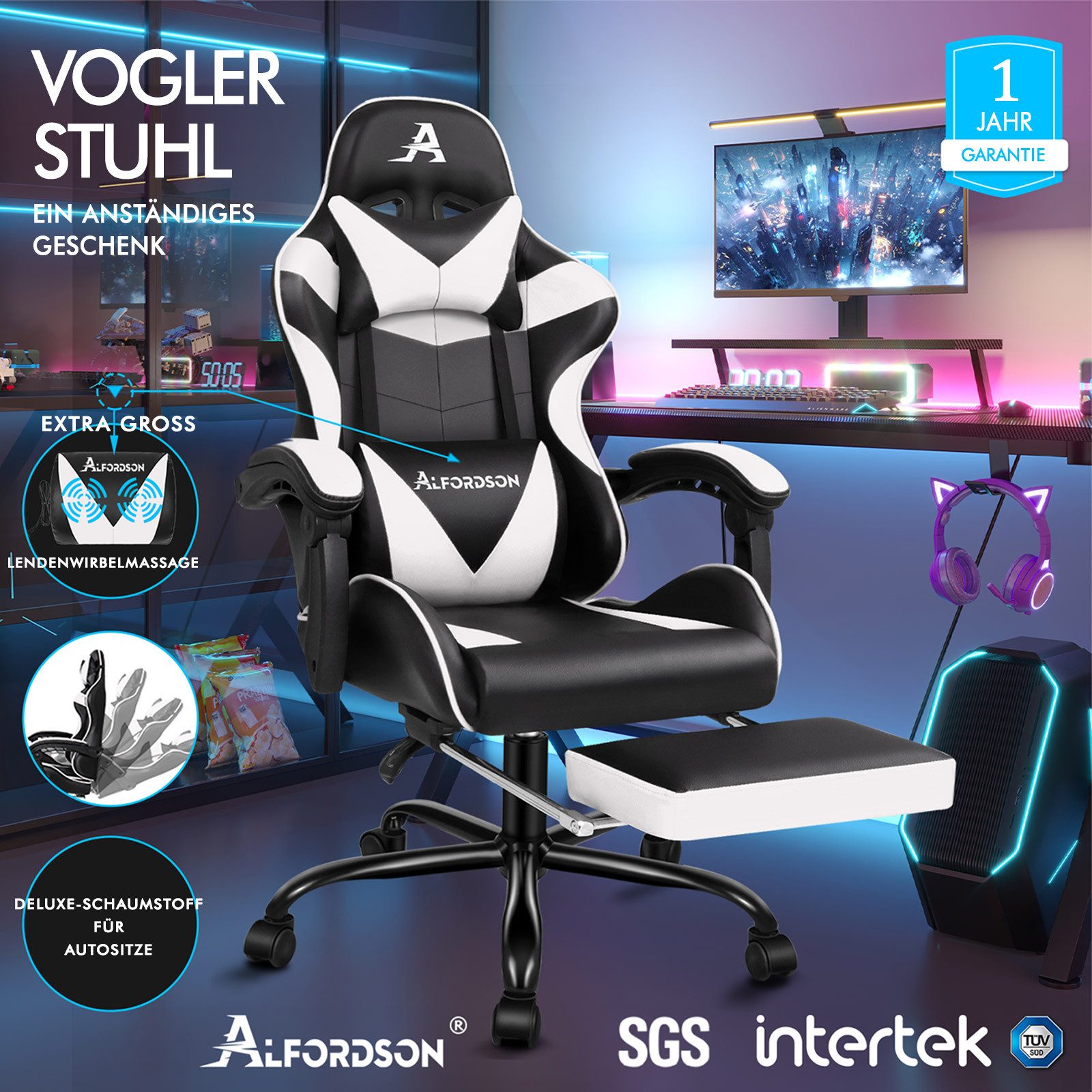ALFORDSON Gaming-Stuhl Ergonomischer Racing Gaming-Bürostuhl, neigbar und h günstig online kaufen