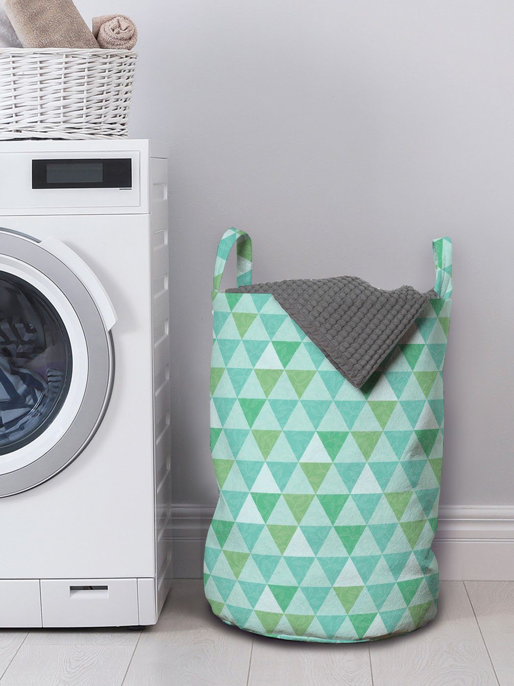 Abakuhaus Wäschesäckchen Wäschekorb mit Griffen für Abstrakt Natürliche Waschsalons, Kordelzugverschluss Dreieck-Muster