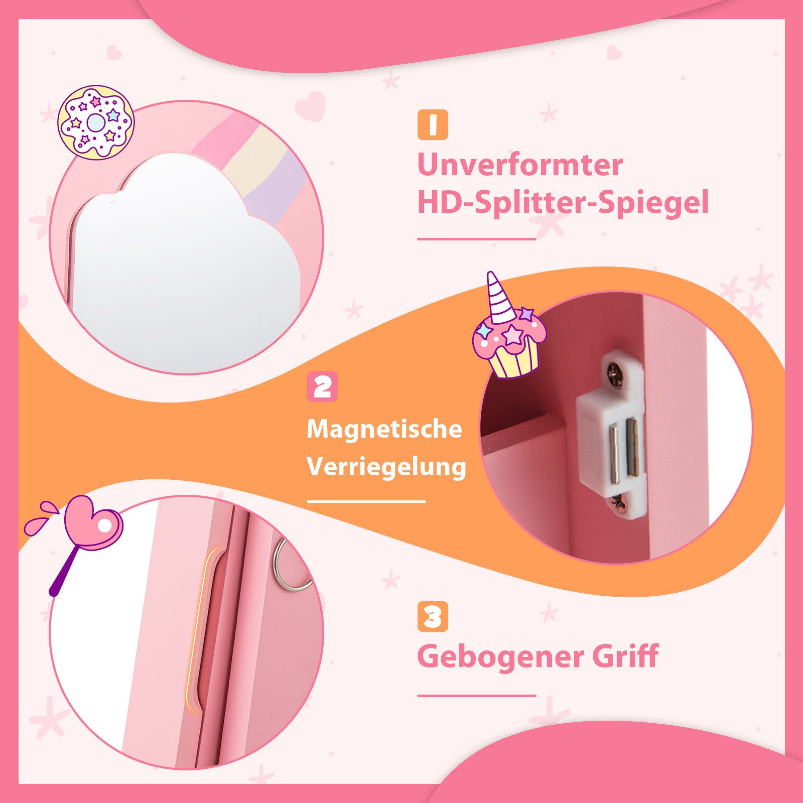 COSTWAY Schmuckschrank Kinder Spiegelschrank mit Aufbewahrunskorb günstig online kaufen