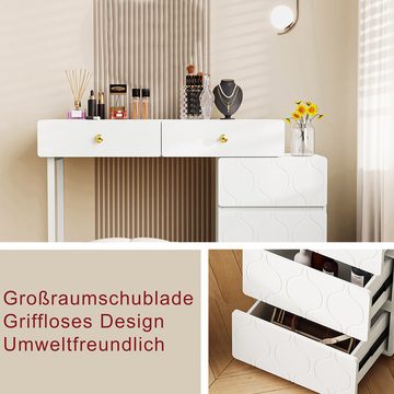 Rutaqian Schminktisch 90x 40 x 73.5 cm Ausziehbarer Schminktisch mit Nachttisch (Wellenmuster, minimalistischer Stil mit 5 Schubladen, Frisierkommode (ohne Spiegel und Hocker)