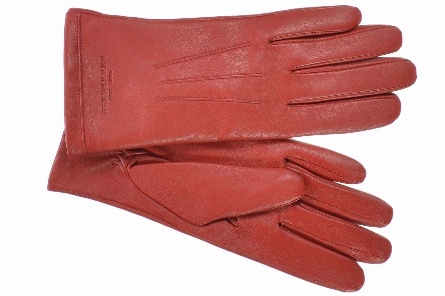 Seeberger Lederhandschuhe warm Glattleder Woll-Kaschmir-Futter rubin mit 0021