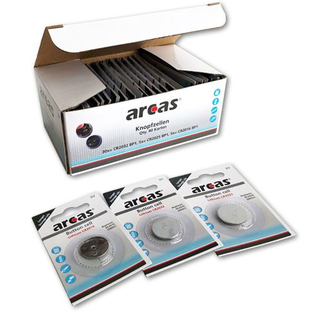 CR2025, bestehend 5x aus Arcas 5 Batterie, Batterien Vorteils-Set CR2032, (3,0 Lithium 30x V)