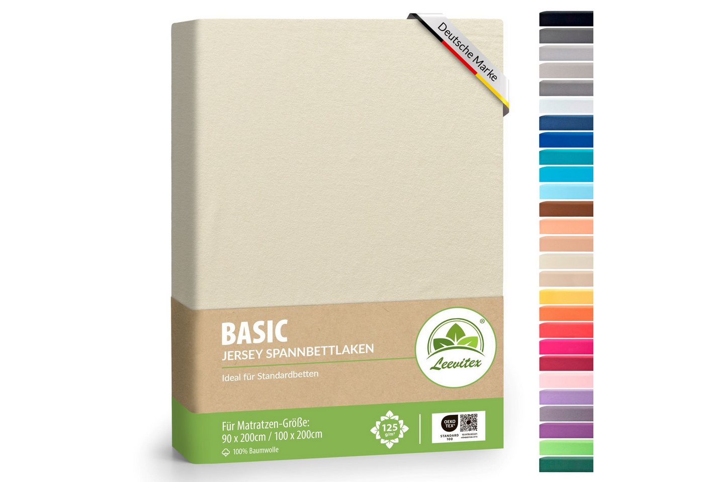 leevitex® Spannbettlaken in verschiedenen Größen und Farben, Jersey aus 100% Baumwolle, Jersey, Gummizug: rundum, (1 Stück), für Kinder- & Standardmatratzen, OEKO-TEX® STANDARD 100 zertifiziert