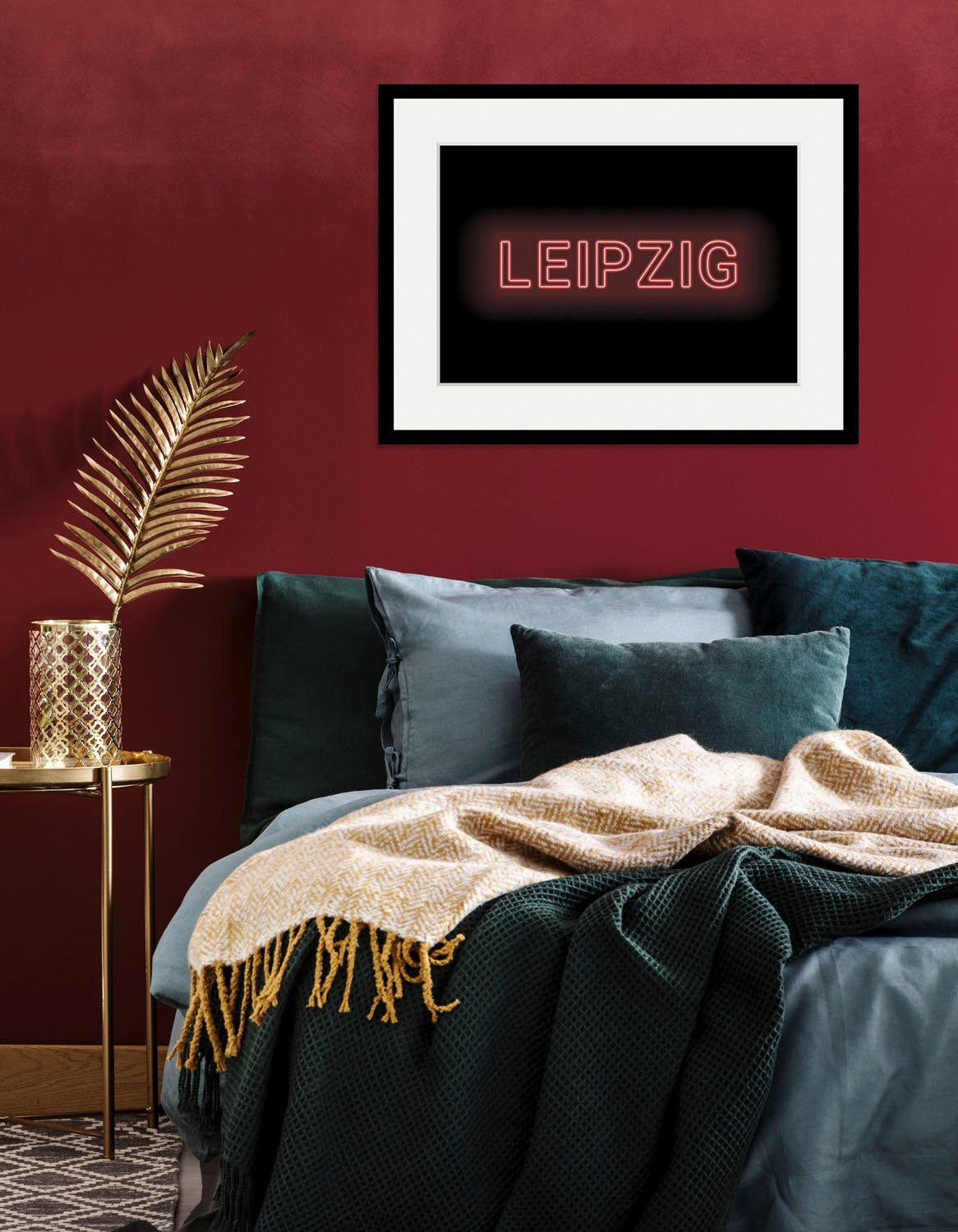 queence Bild LEIPZIG LIGHTS, Schriftzug, Städte (1 St), HD Premium Poster-Druck inkl. Holzrahmen