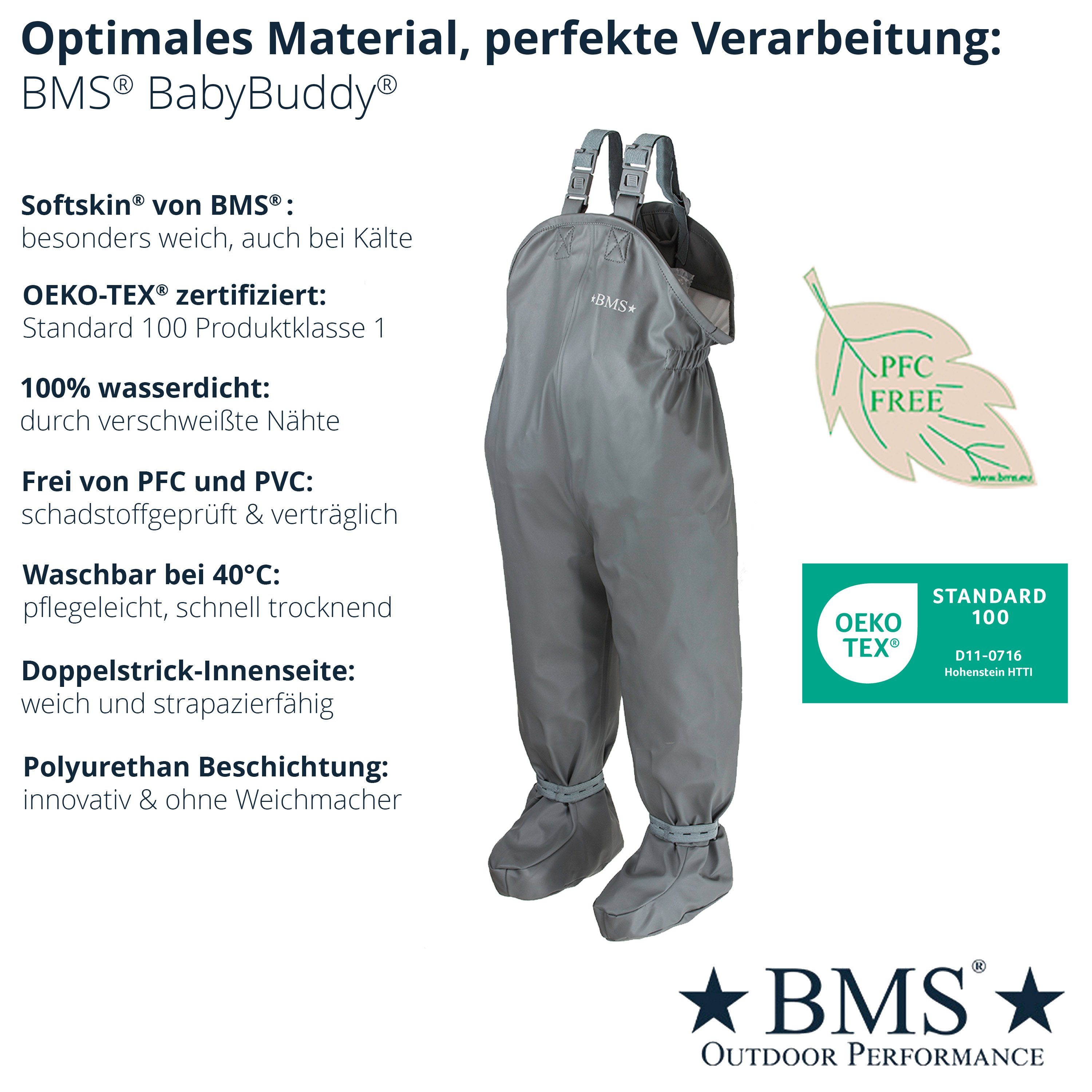 BMS Regen- und Matschlatzhose BMS BabyBuddy - wasserdichte Krabbelhose mit integrierten Füsslingen integrierte Füsslinge