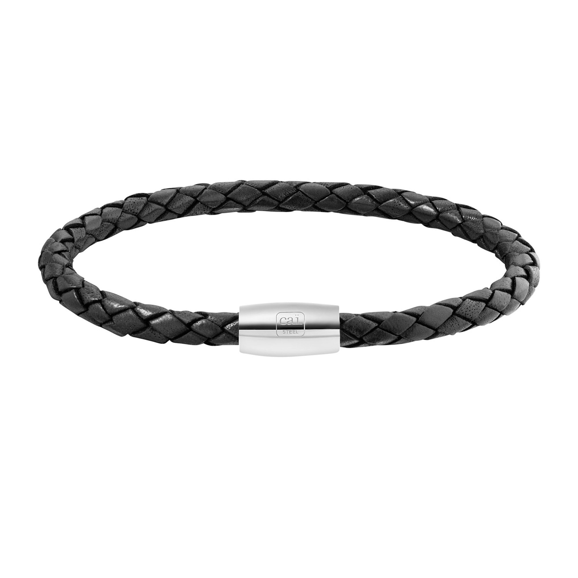 23cm Edelstahl schwarz Armband CAÏ Leder