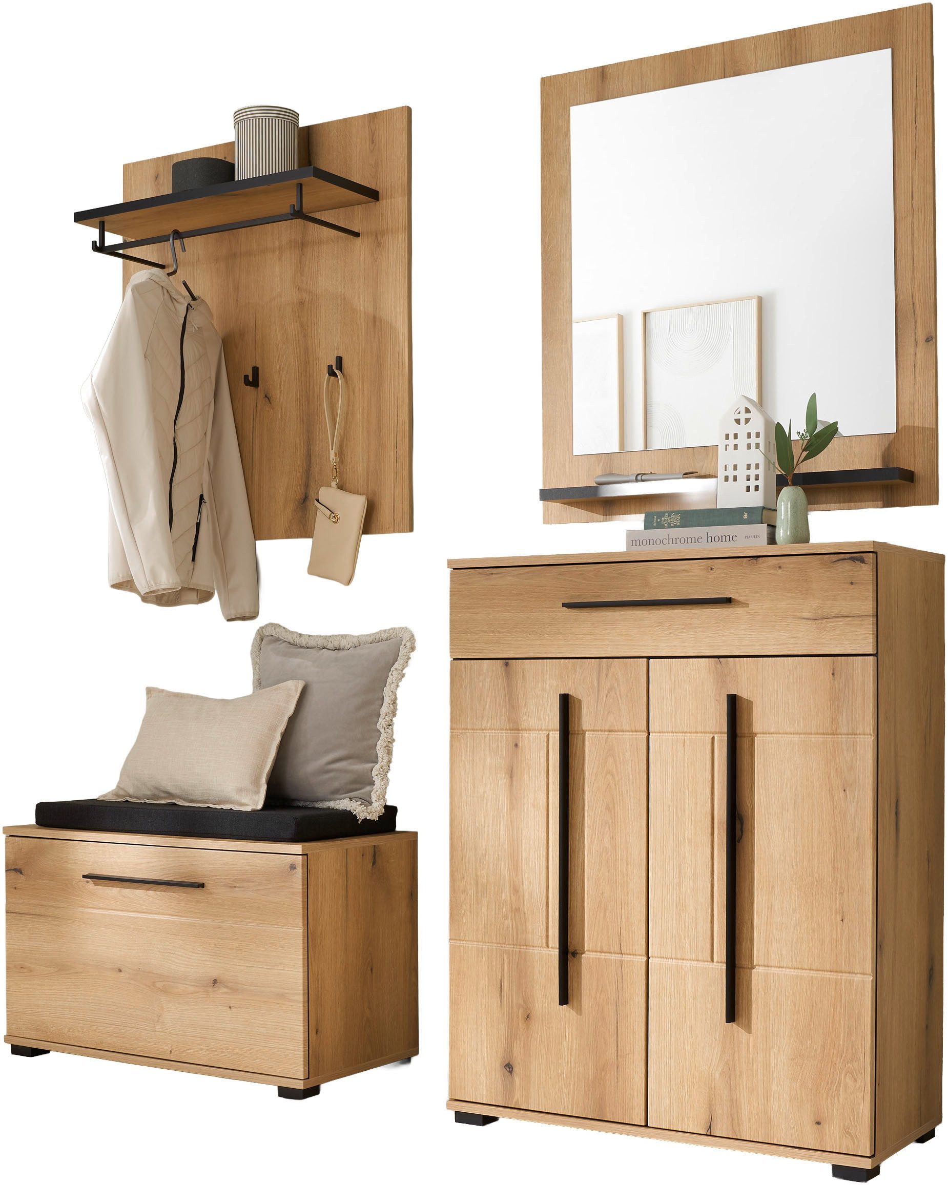 Home affaire Garderoben-Set Cantara, moderne Garderobe, Komplettset mit viel Stauraum, (Komplett-Set, 4-St)