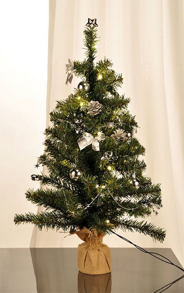 Spetebo Künstlicher Weihnachtsbaum Künstlicher geschmückter Weihnachtsbaum  mit 20 LED, kleiner Kunst Tannenbaum grün inklusive Dekoration und  Beleuchtung ca. 75 cm Höhe