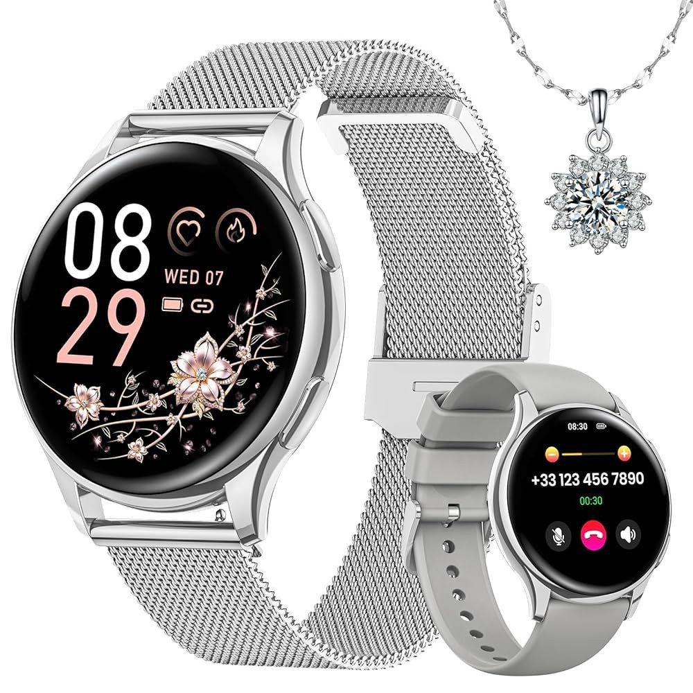 SWGOTA 2026 NEW Smartwatch Damen Fitnessuhr Damen mit Pulsuhr,SpO2,Blutdruck Smartwatch (3.23 cm/1,27 Zoll, High-Definition-Display), IP68 Smartwatch Damen rund mit Anrufe,Schlafmonitor,Edle Halskette
