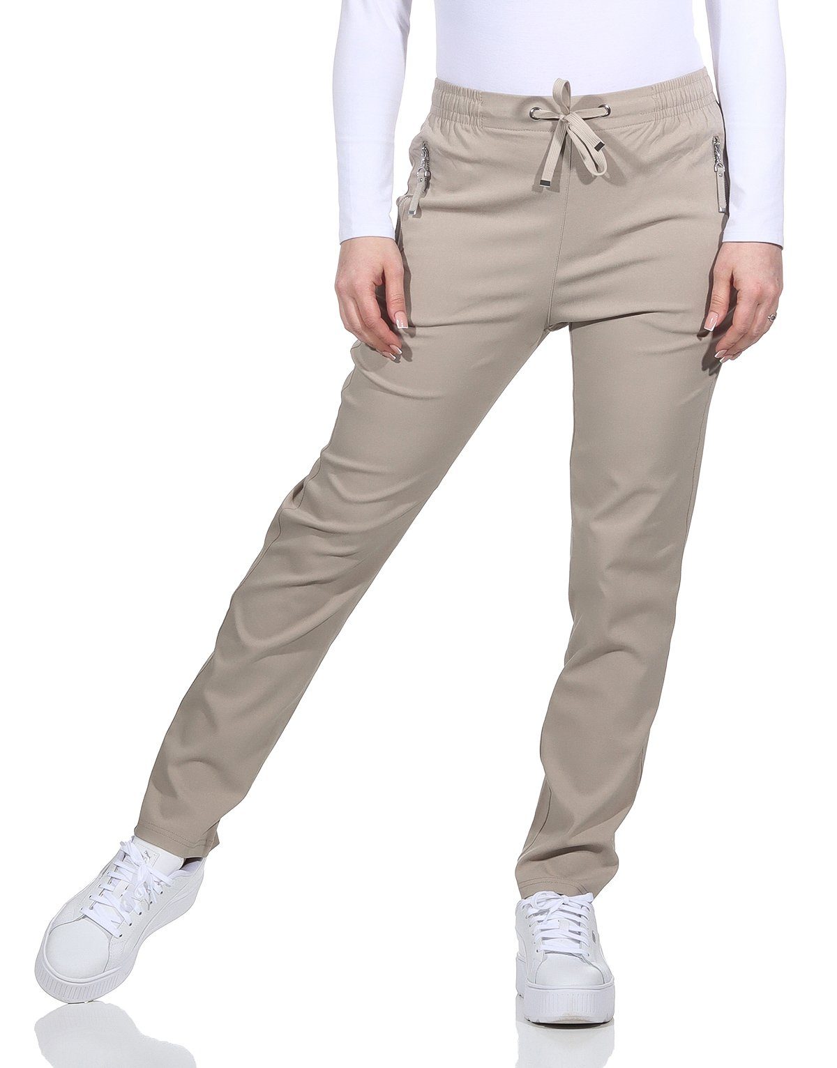 Alica Collection Chinohose Schlupfhose Damen Stretch Hose leichte Sommerhose mit Kordelzug, mit elastischem Bund, auch in großen Größen erhältlich