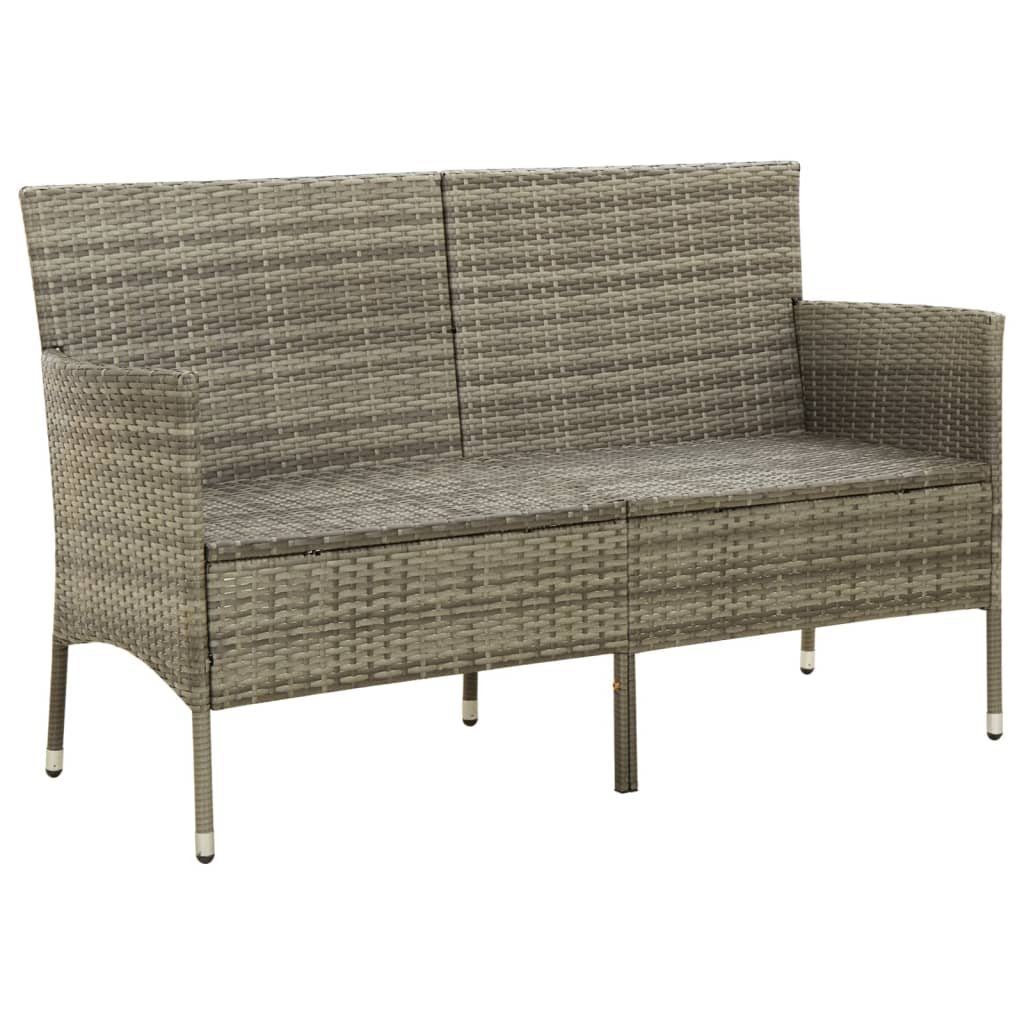 1 Loungesofa Teile Rattan, Kissen mit Gartensofa Poly Grau 3-Sitzer vidaXL