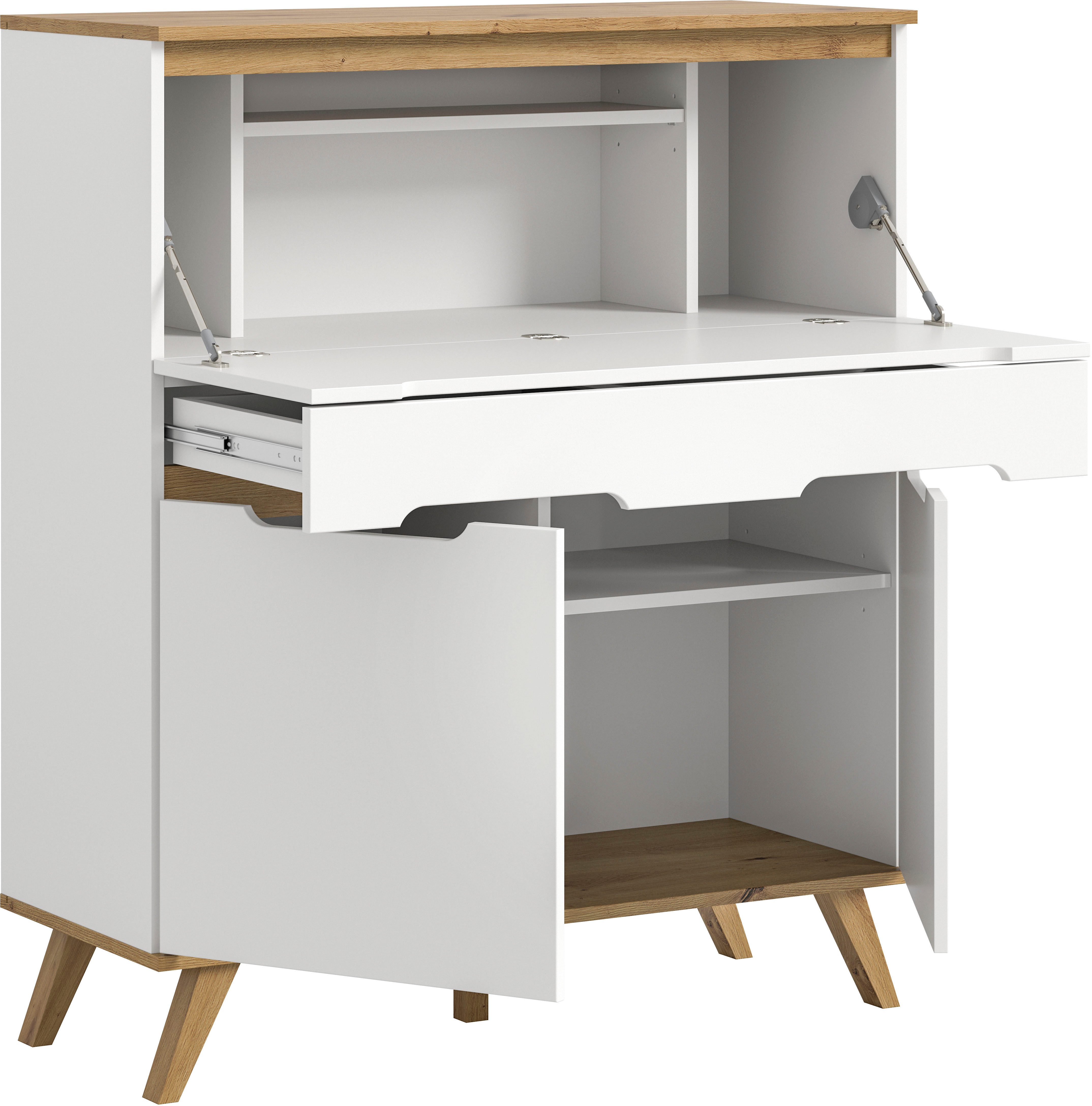 Home affaire Sekretär Alesund, Höhe 118cm, 2 Türen, 1 Schubkasten,konischer Fuß, Scandi-Look, Anrichte, Schrank, Kommode, Midischrank, Wohnmöbel, Wohnzimmer – Bild 4 von 5