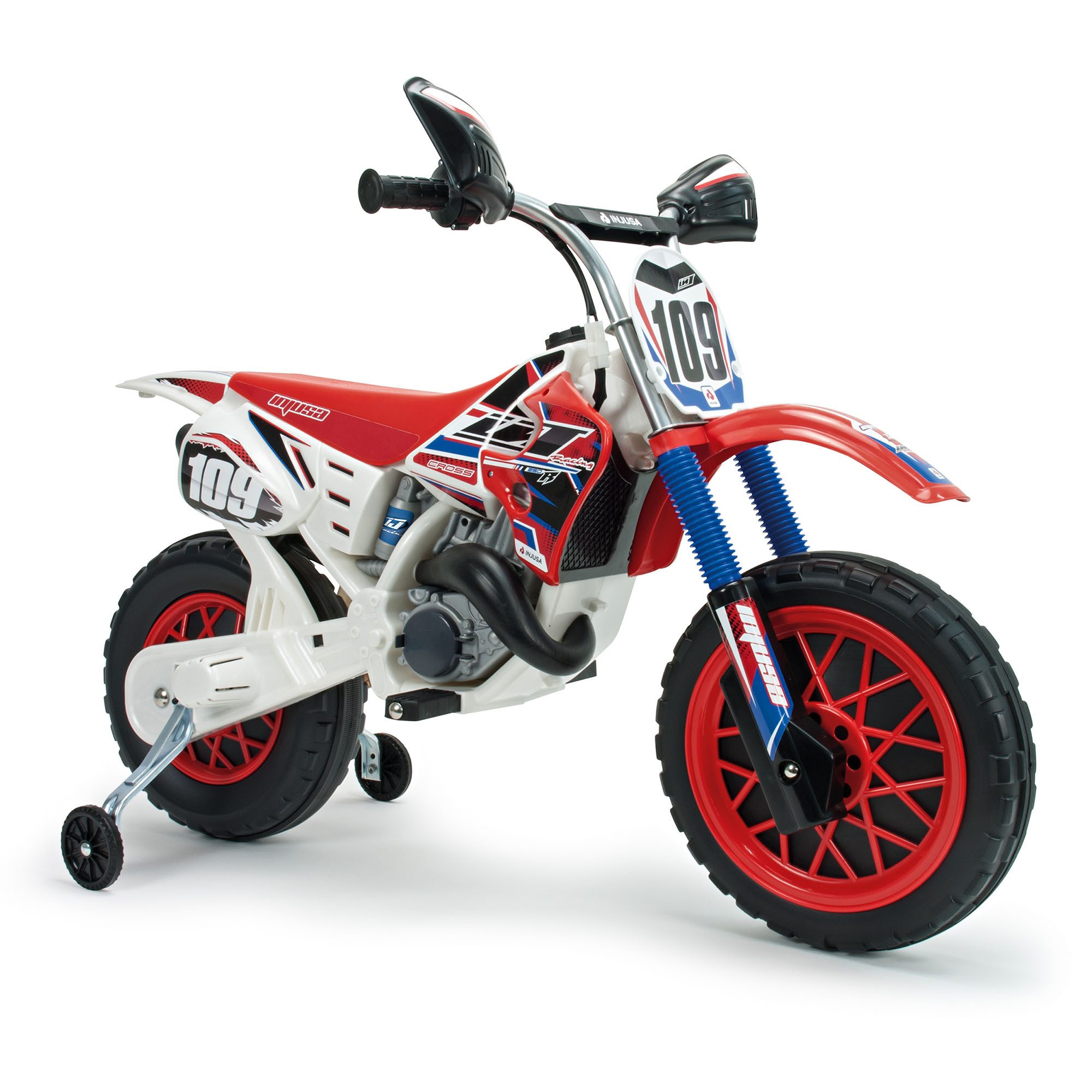 INJUSA Elektro-Kindermotorrad Scrambler Cross CR, Belastbarkeit 30 kg, Elektro-Kindermotorrad Cross-Bike 6V, bis 6 km/h & stabile Stützräder