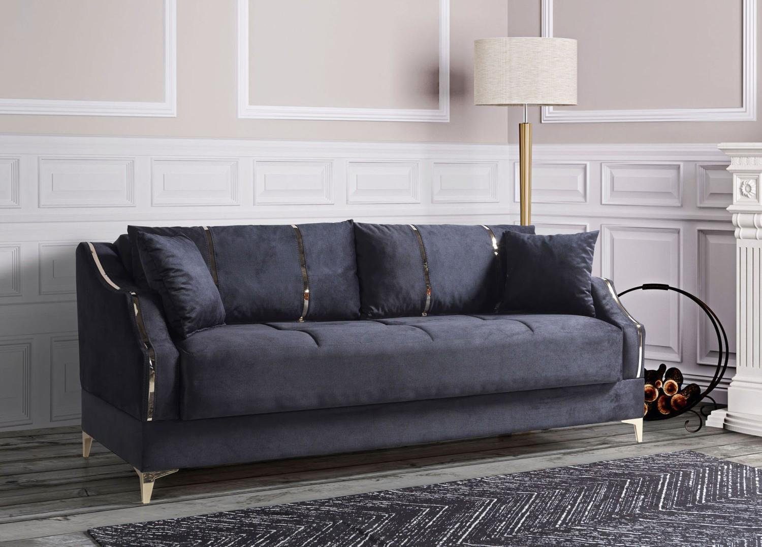 Sehr beliebtes Standardprodukt JVmoebel Sofa Luxus 3 Sitzer Wohnzimmer In Made Sofa Textil Elegant 208cm, Europe Sofa Schwarz Möbel