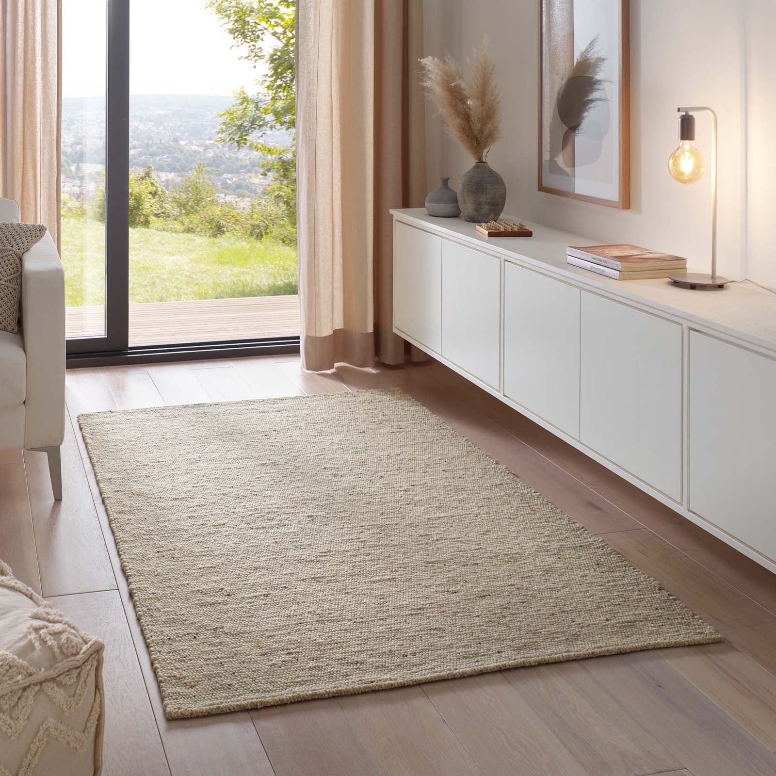 TaraCarpet Wollteppich TaraCarpet Alpen, rechteckig, Höhe: 10 mm, Handwebteppich Schurwolle graubeige Wohnzimmer Schlafzimmer 070x130 cm