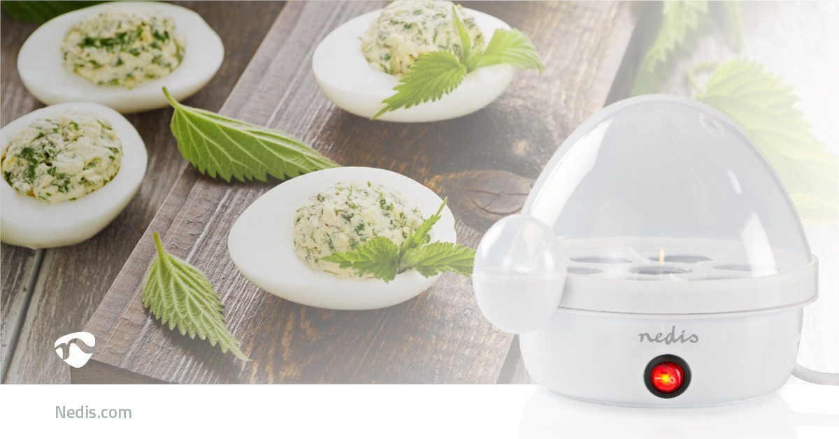 Nedis Eierkocher KAEB110EWT, 350 W, Eierkocher, Messbecher, Warnsignal, automatisches Abschalten, Weiß