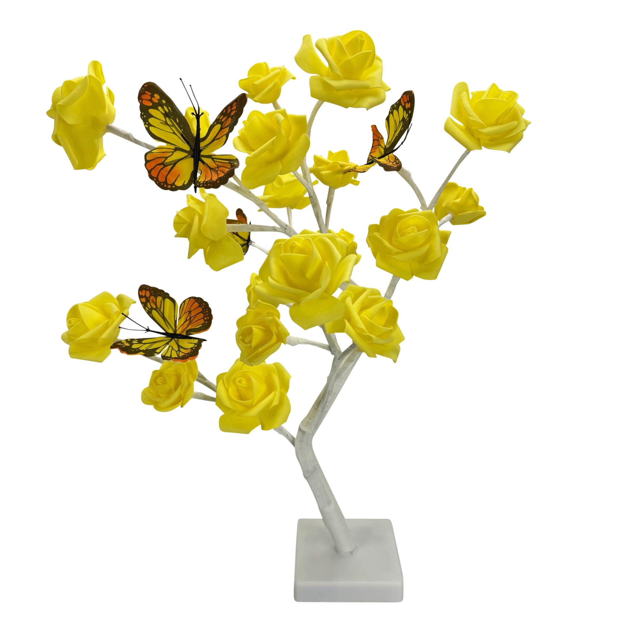 Online-Fuchs LED Baum künstliche Rosen mit LED-Blüten - Lichterbaum, Blumen, Stimmungslicht, 20 beleuchtete Rosenblüten, Warmweiß, mit Schmetterlingen verziert  – Bild 2 von 3