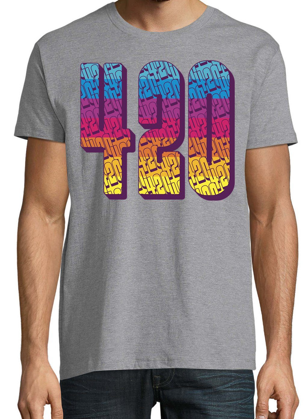 Trendigem Herren Grau Frontdruck mit 420 Designz T-Shirt Youth T-Shirt Regenbogen