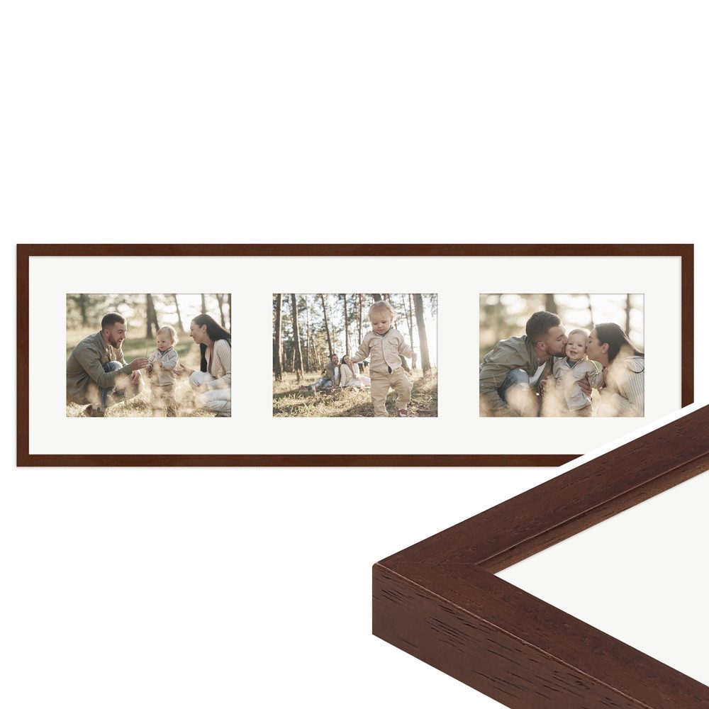WANDStyle Galerierahmen G950 25x80 cm, für 3 Bilder, im Format 15x20 cm, aus Massivholz in der Farbe Nussbaum