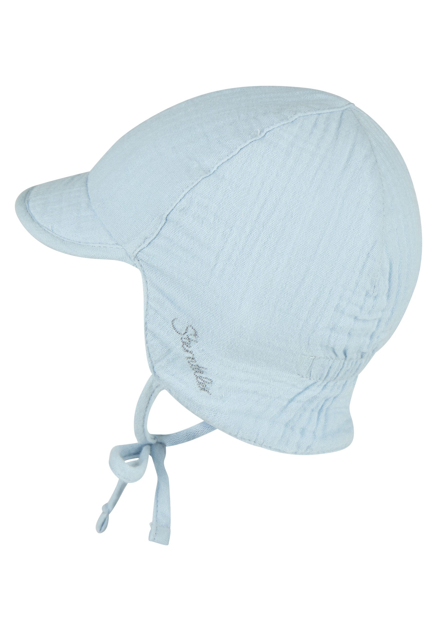 Sterntaler® Schirmmütze 50 Wende-Schirmmütze Musselin (1-St) Musselin Wendemütze mit Nackenschutz, Bindeband, Ohrenklappen u. UV-50